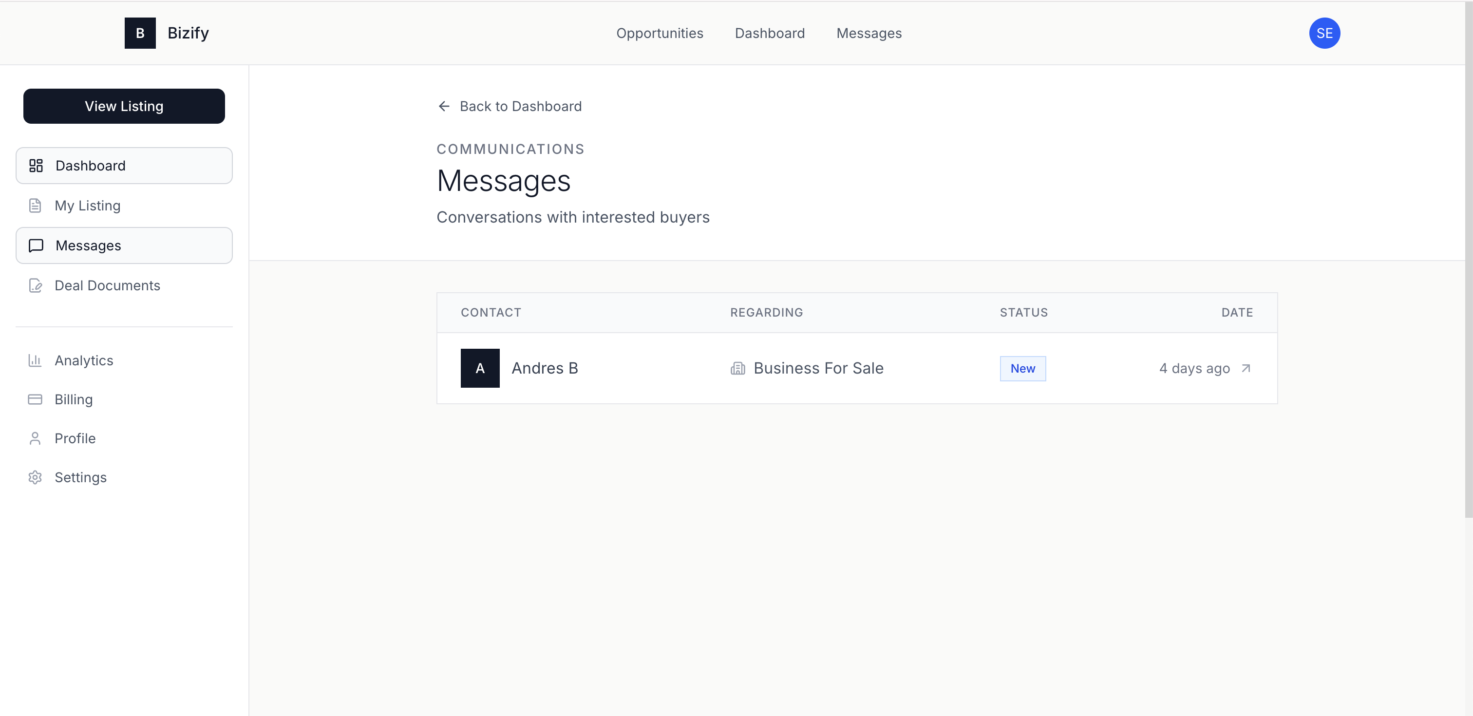 Seller messages screen